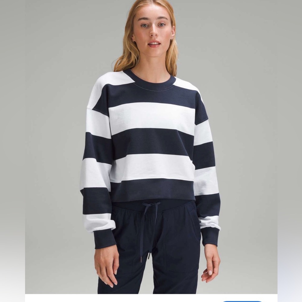 lululemon athletica Black & White Striped Cropped Sweatshirt